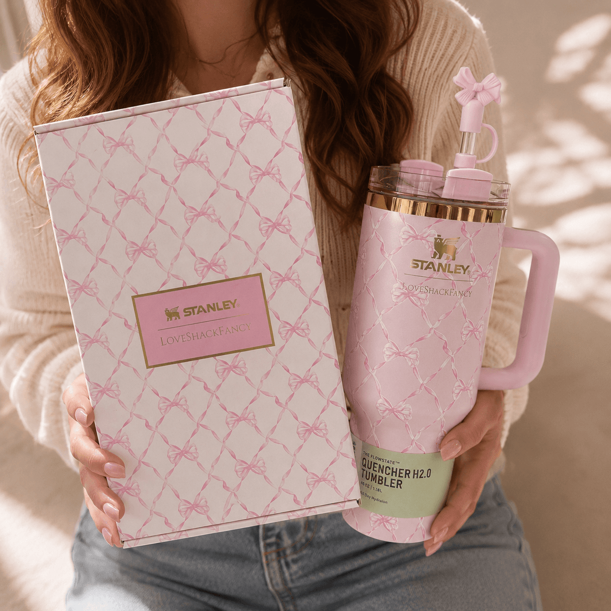 Stanley LoveShackFancy Pink Bow 40oz Insulated Tumbler Gift Set